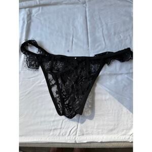 NWOT Vintage Satin Thong – Black Multi Print – Size Medium
